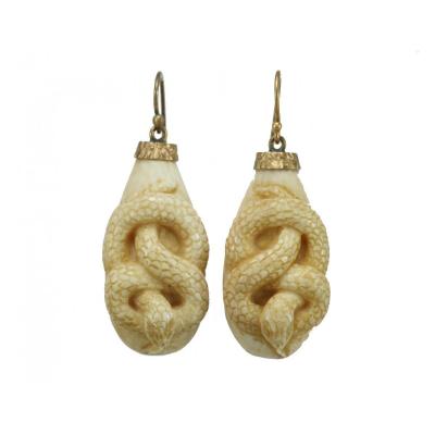 Antique Ivory Cameos Gold Earrings