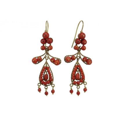 Boucles d'Oreilles Anciennes Or Corail