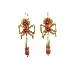 Boucles d'Oreilles Anciennes Or Corail