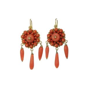 Antique Coral Gold Earrings