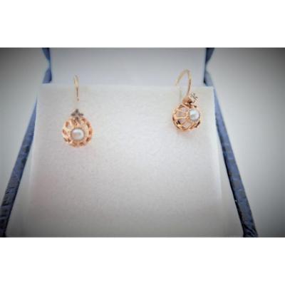 Boucles d'Oreilles Dormeuses  Or 18 Carats Perles