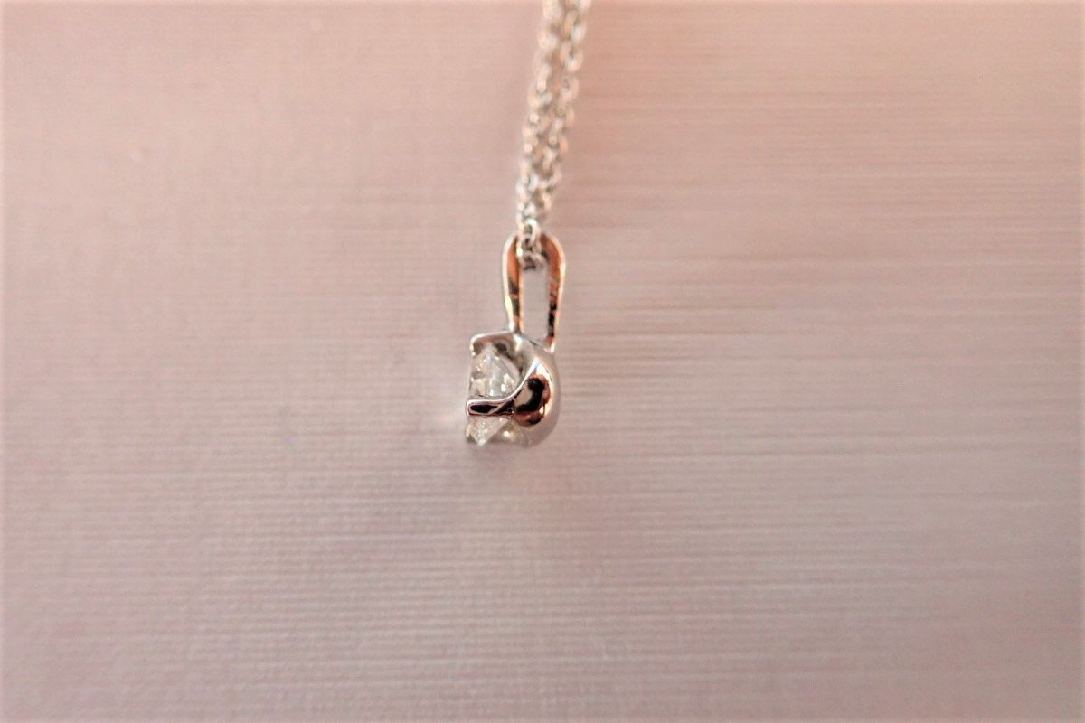 Pendentif diamant avec sa chaine or blanc 18 Carats-photo-3