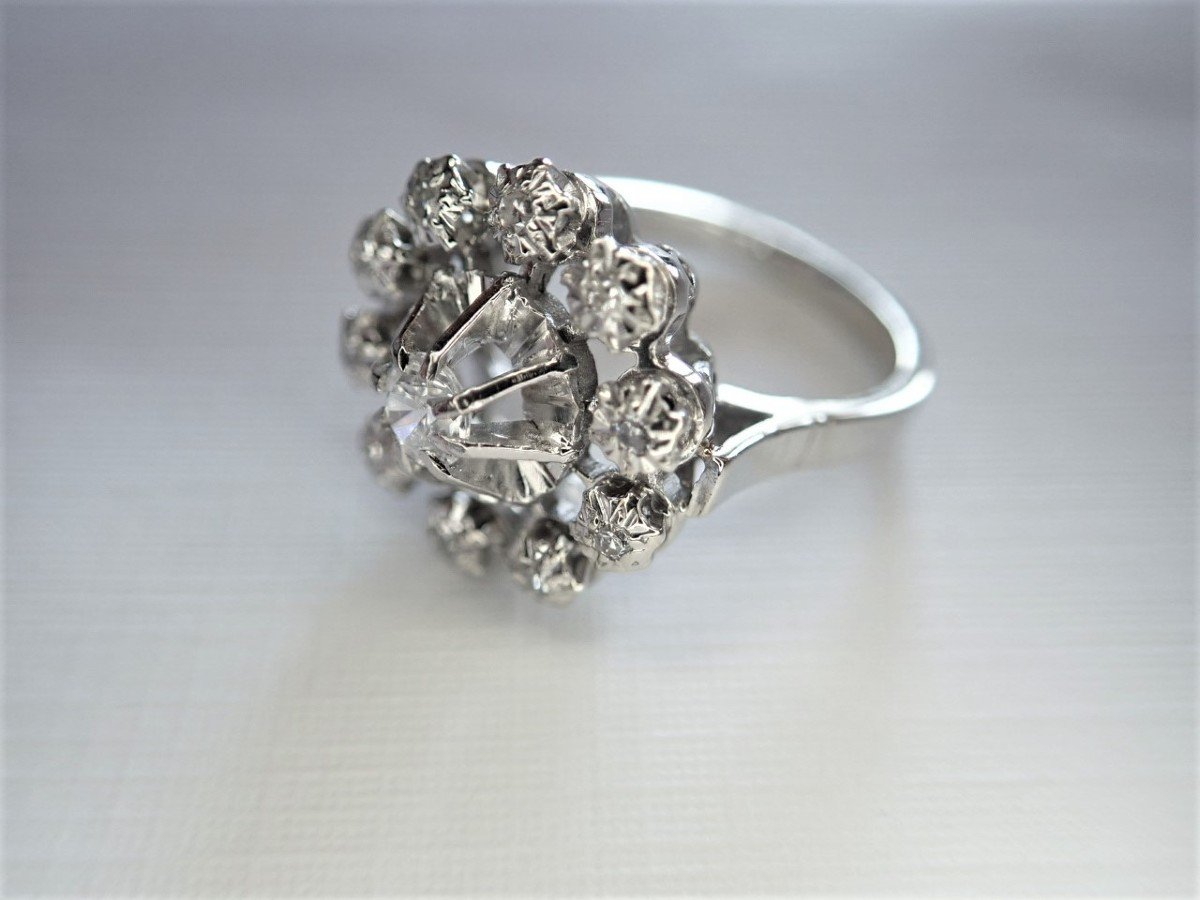 18k White Gold Diamond Daisy Ring-photo-2