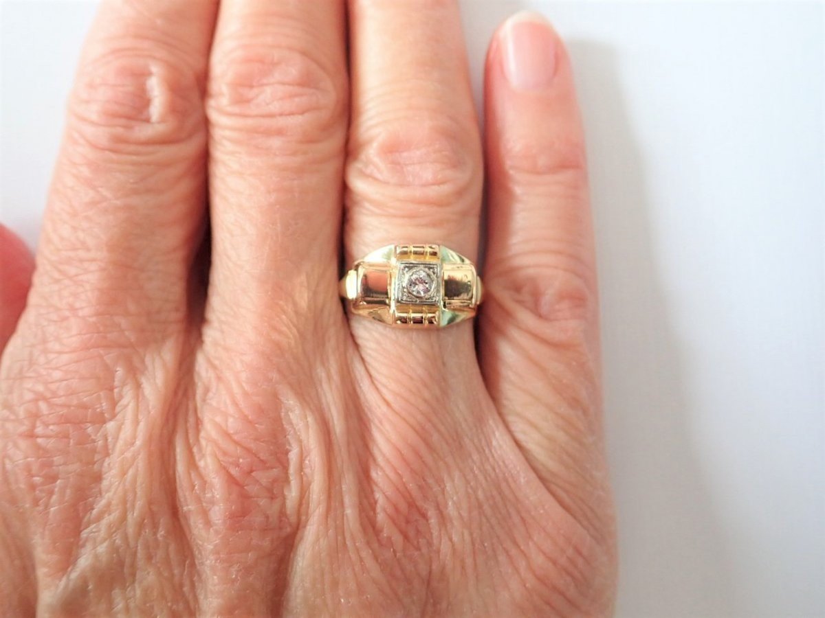 Bague Tank Retro Diamant Or 18 Carats-photo-2