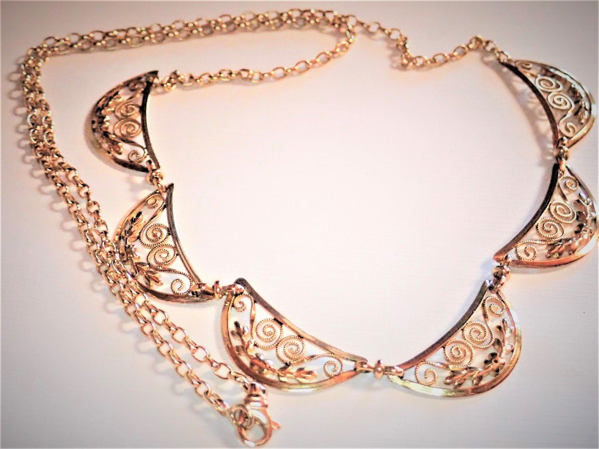 Collier draperie maille filigrane or 18 Carats