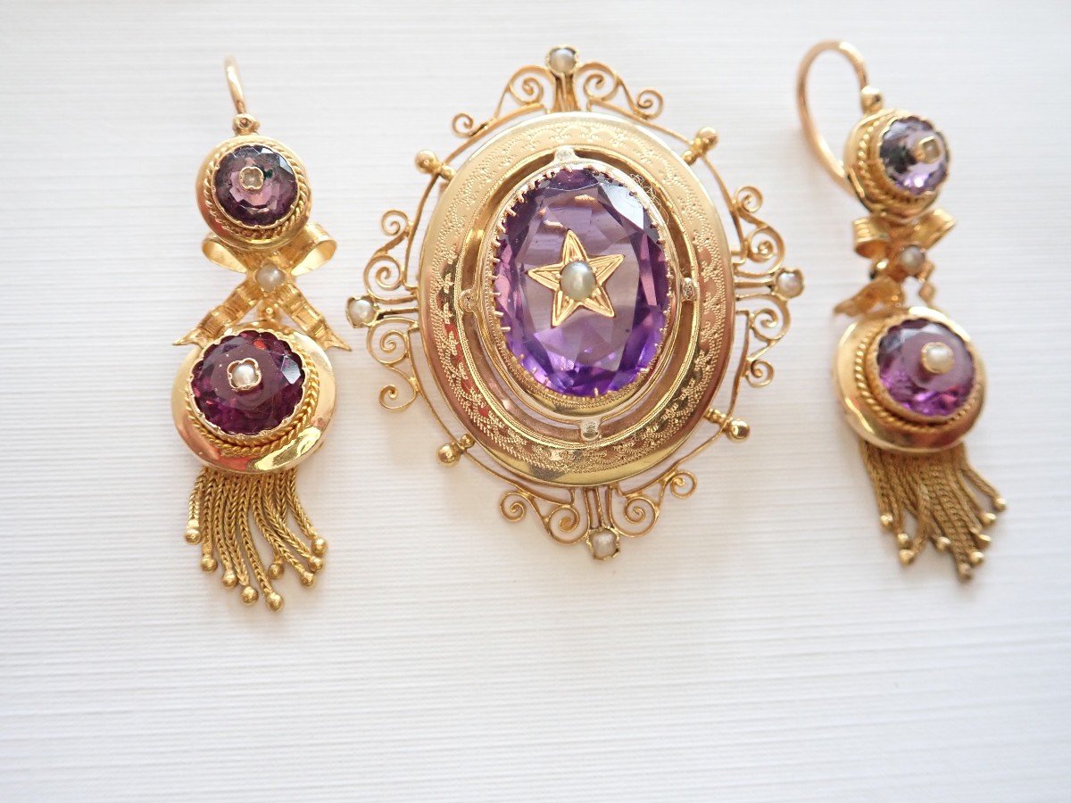 Ensemble de boucles d'oreilles et Pendentif -broche Or 18 Carats