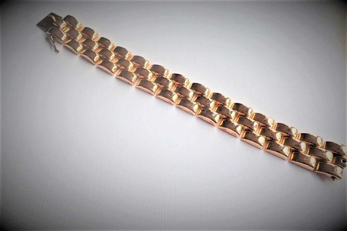 Tank Bracelet 18 Carat Gold Gadrooned Links-photo-3