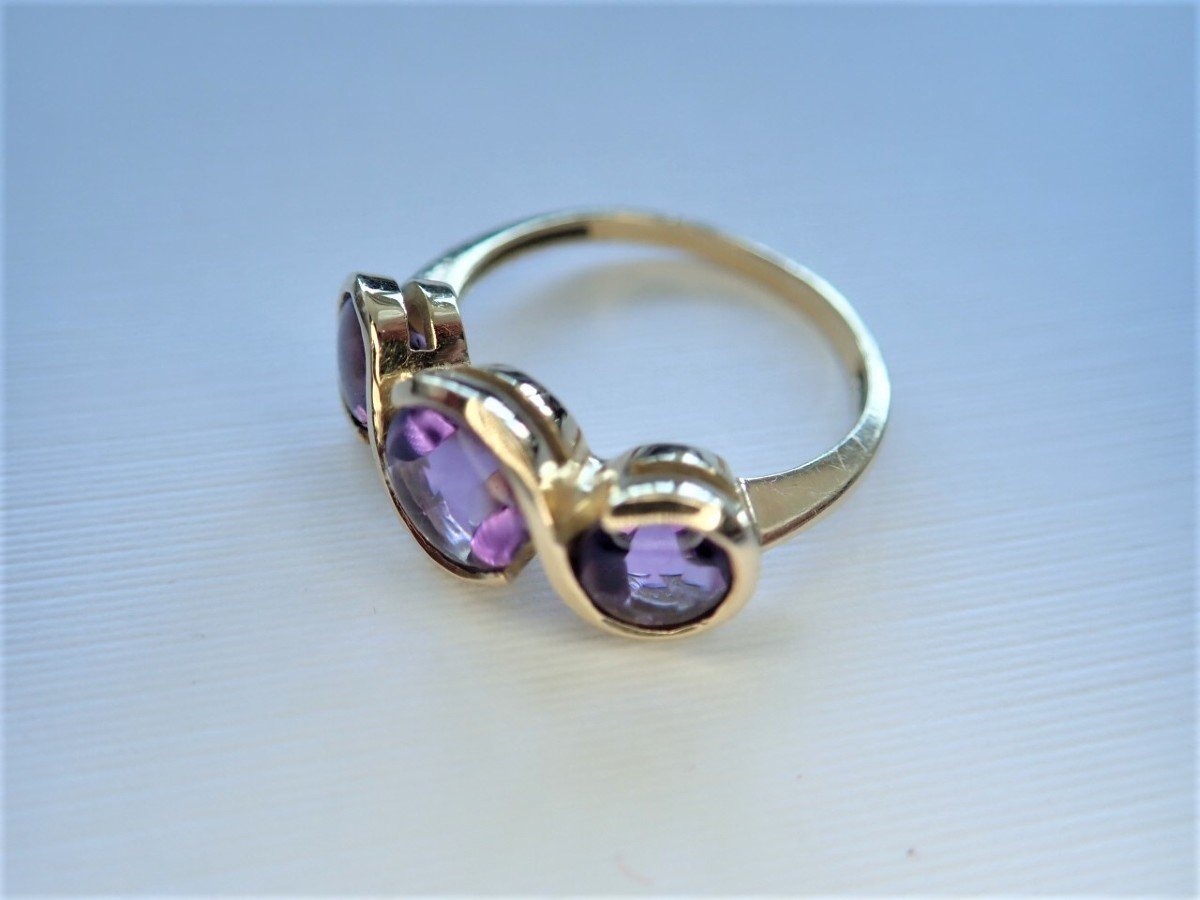 Bague or 18 carats pierres violettes-photo-2