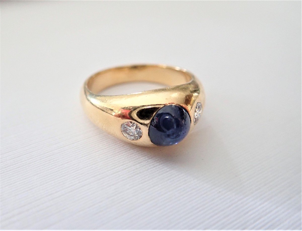 Bague jonc saphir et diamants