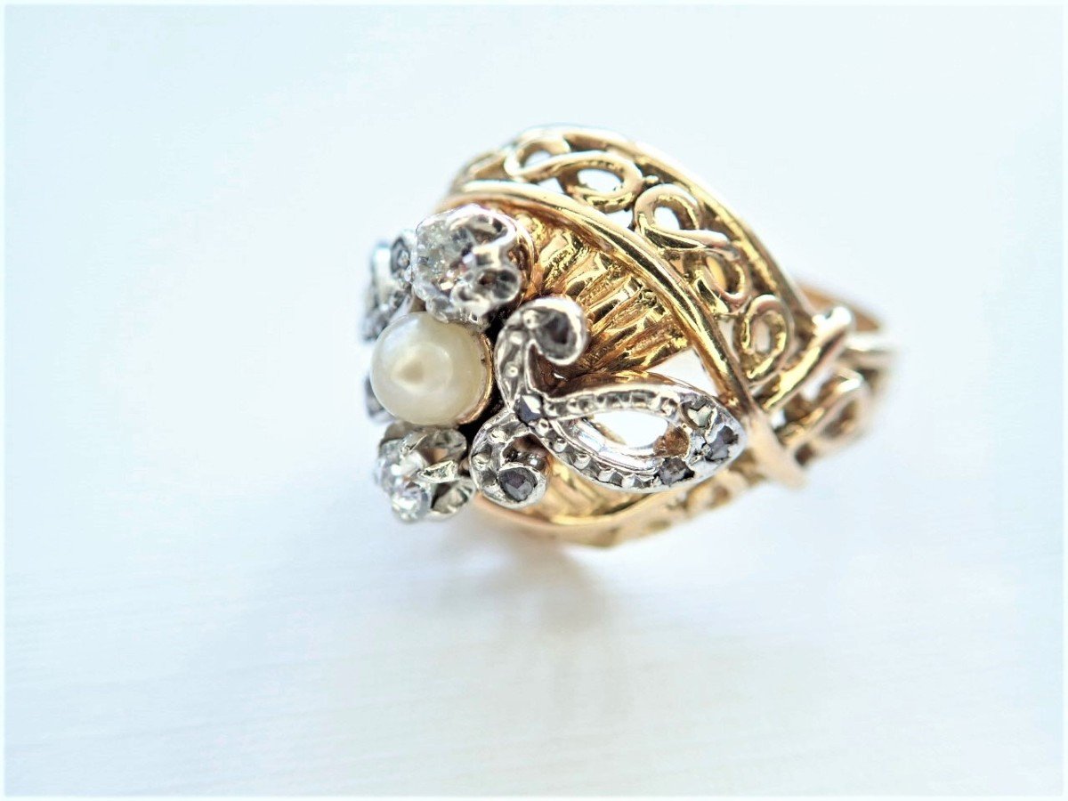 Bague Art Deco diamants platine et or 18 carats-photo-3