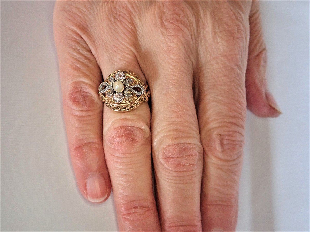Bague Art Deco diamants platine et or 18 carats-photo-4