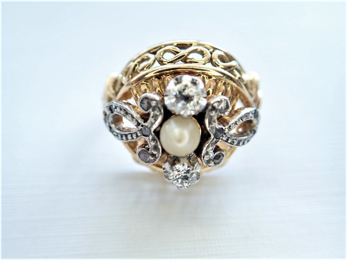 Bague Art Deco diamants platine et or 18 carats-photo-2