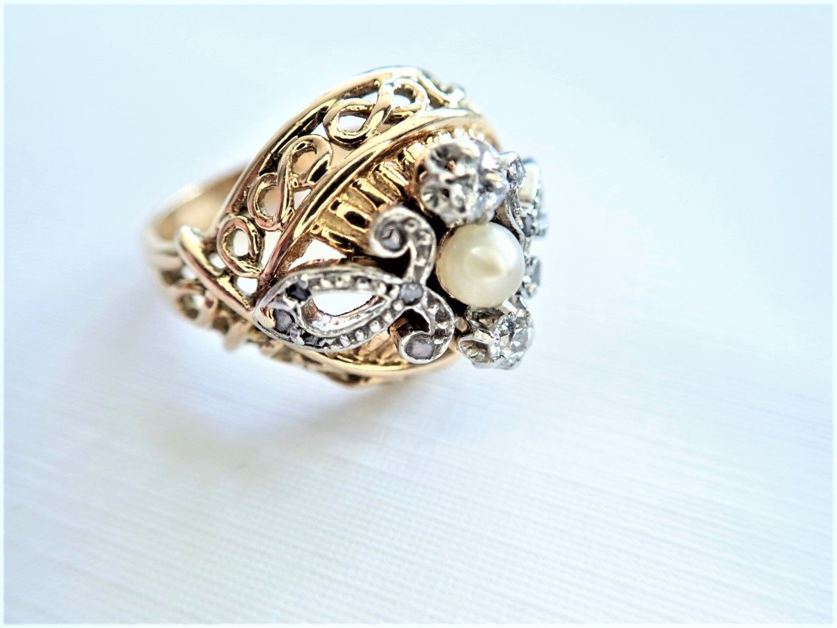 Bague Art Deco diamants platine et or 18 carats