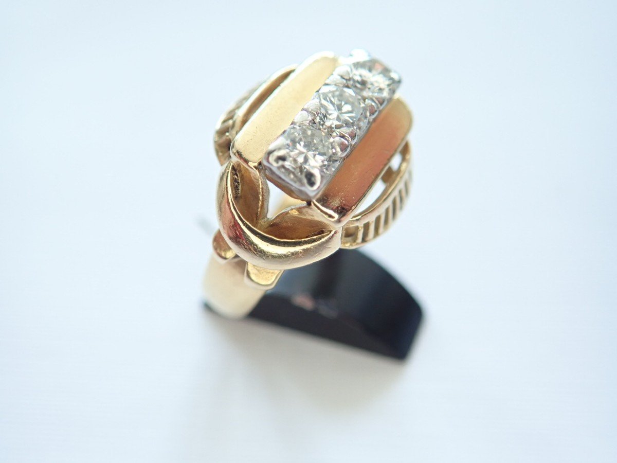 Bague Tank  art déco diamants or 18 Carats-photo-2