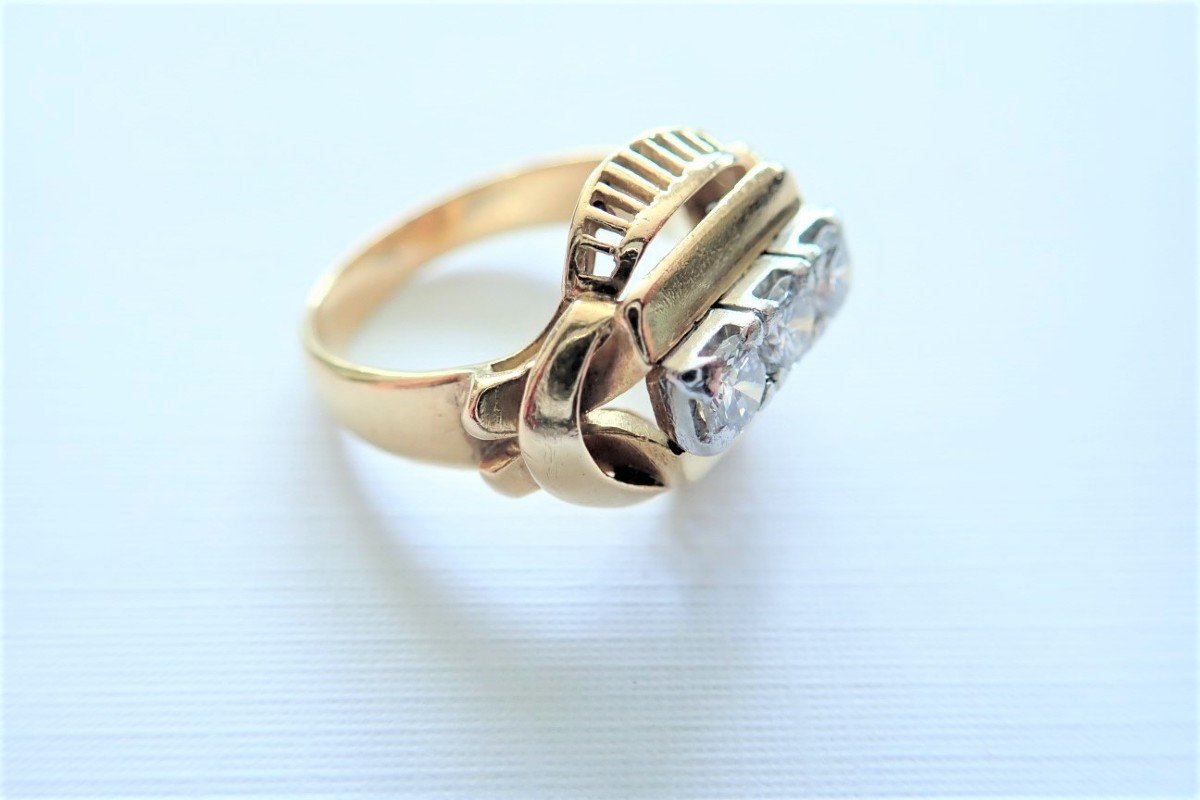 Bague Tank  art déco diamants or 18 Carats-photo-4
