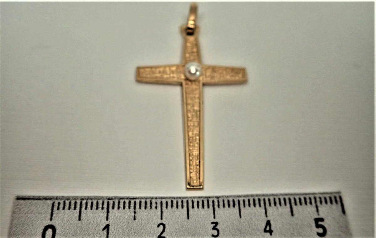 Pendentif croix Or 18 carats et perle-photo-2