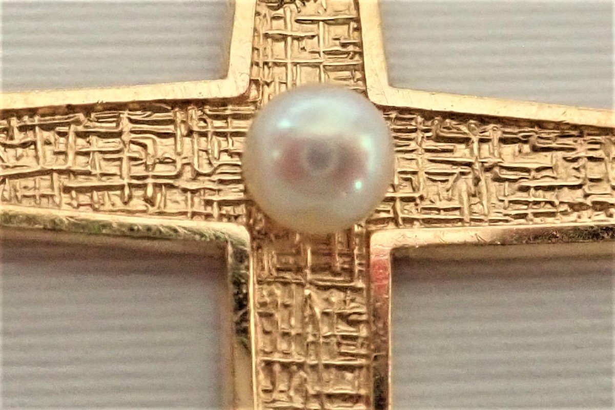 Pendentif croix Or 18 carats et perle-photo-3