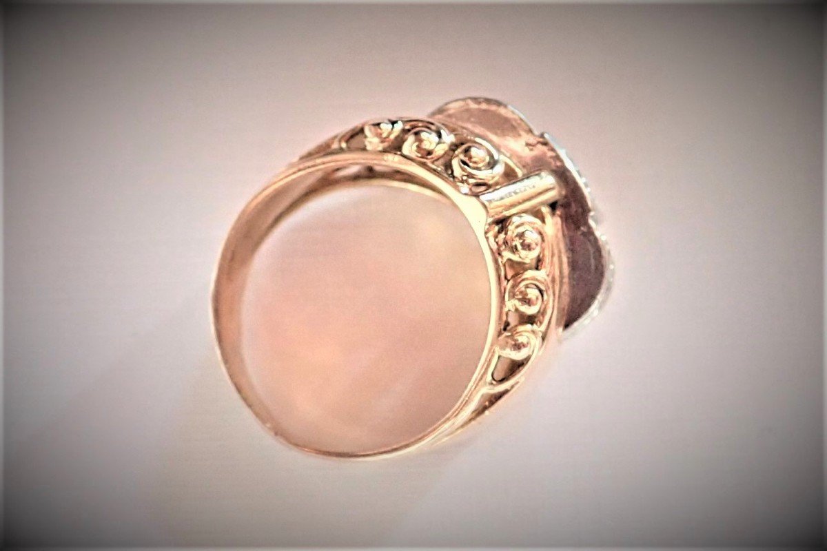 Art Deco Diamond Ring In Rose Gold And Platinum-photo-2