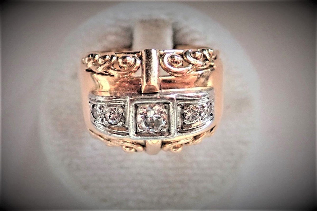 Art Deco Diamond Ring In Rose Gold And Platinum-photo-3