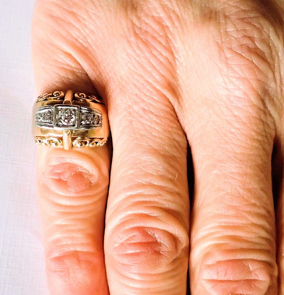 Art Deco Diamond Ring In Rose Gold And Platinum-photo-4