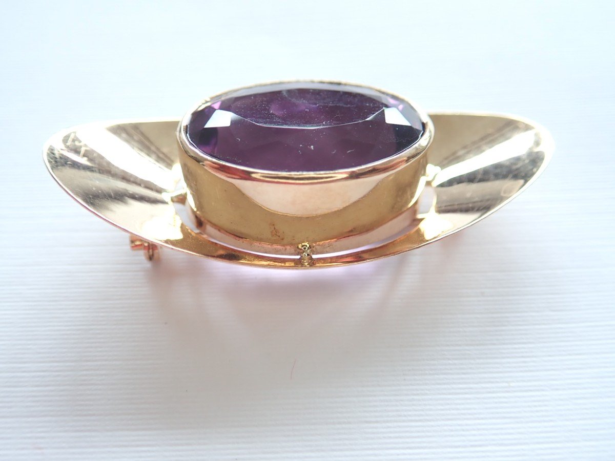 Vintage Amethyst Gold Brooch-photo-2