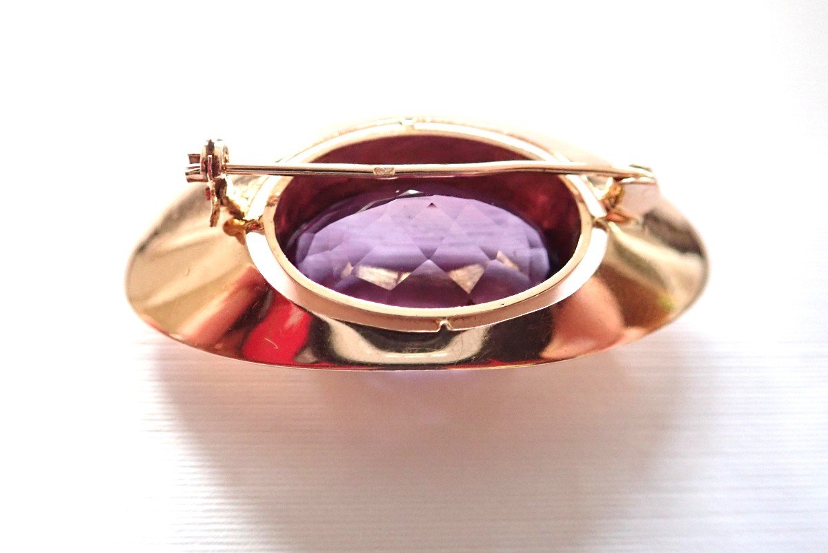 Vintage Amethyst Gold Brooch-photo-3