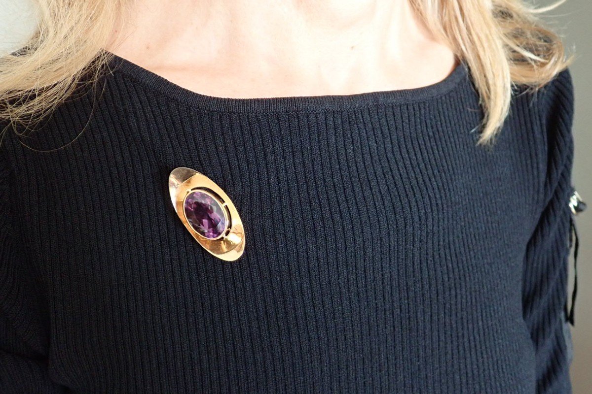 Vintage Amethyst Gold Brooch-photo-1