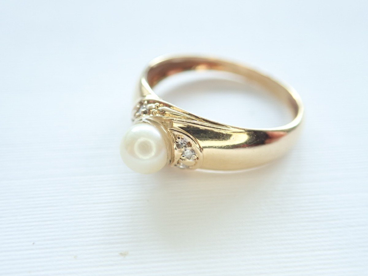 Pearl And Diamond Ring 18 Carat Gold-photo-2