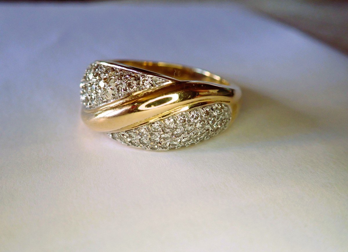 Gadroon Ring Set With Diamonds In 18 Carat Gold-photo-4