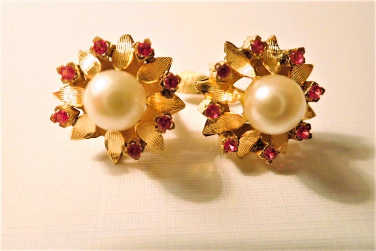 Paire de boucle d'oreille vintage or18 Carats Perles-photo-2