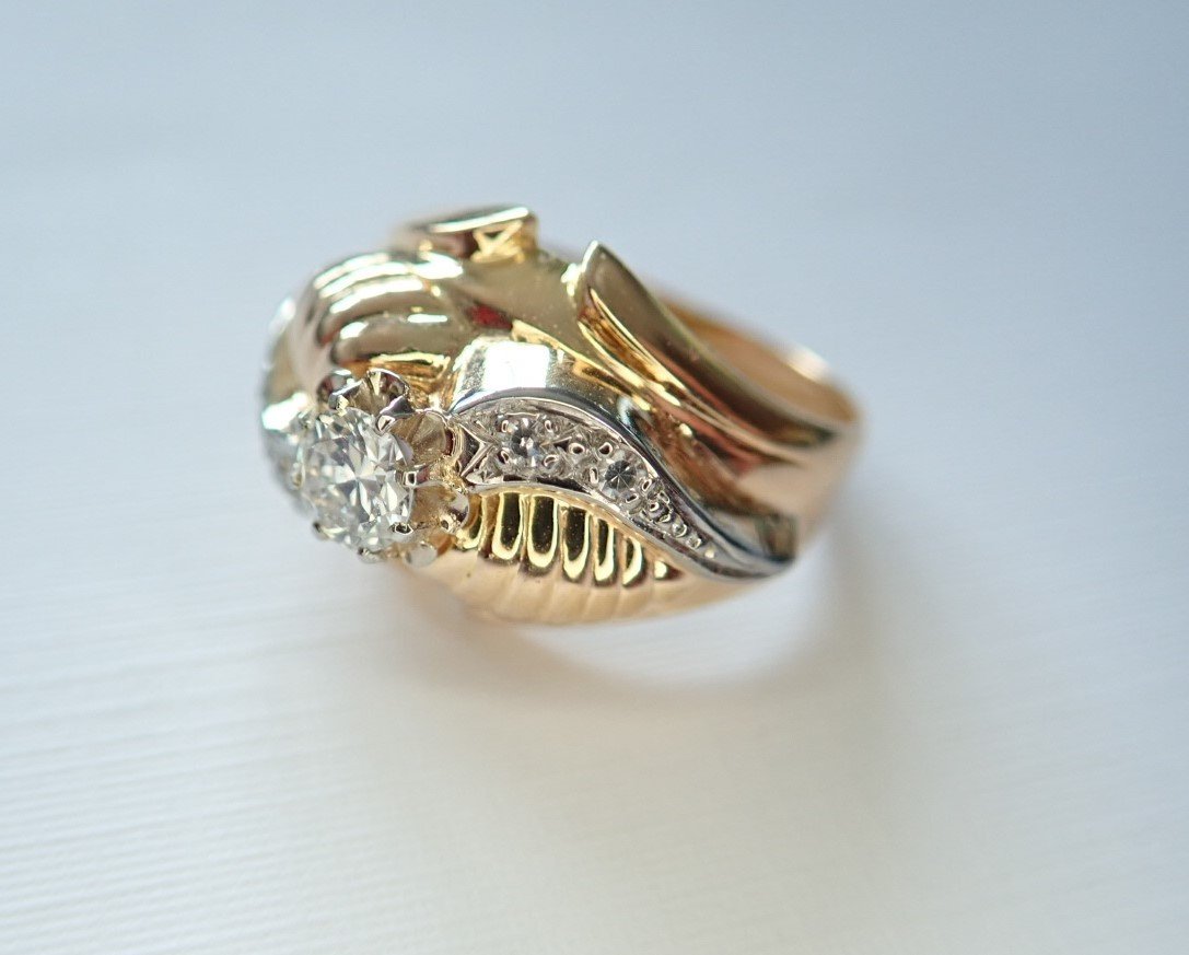 Art Deco Rose Gold Ring Set With Diamonds-photo-2