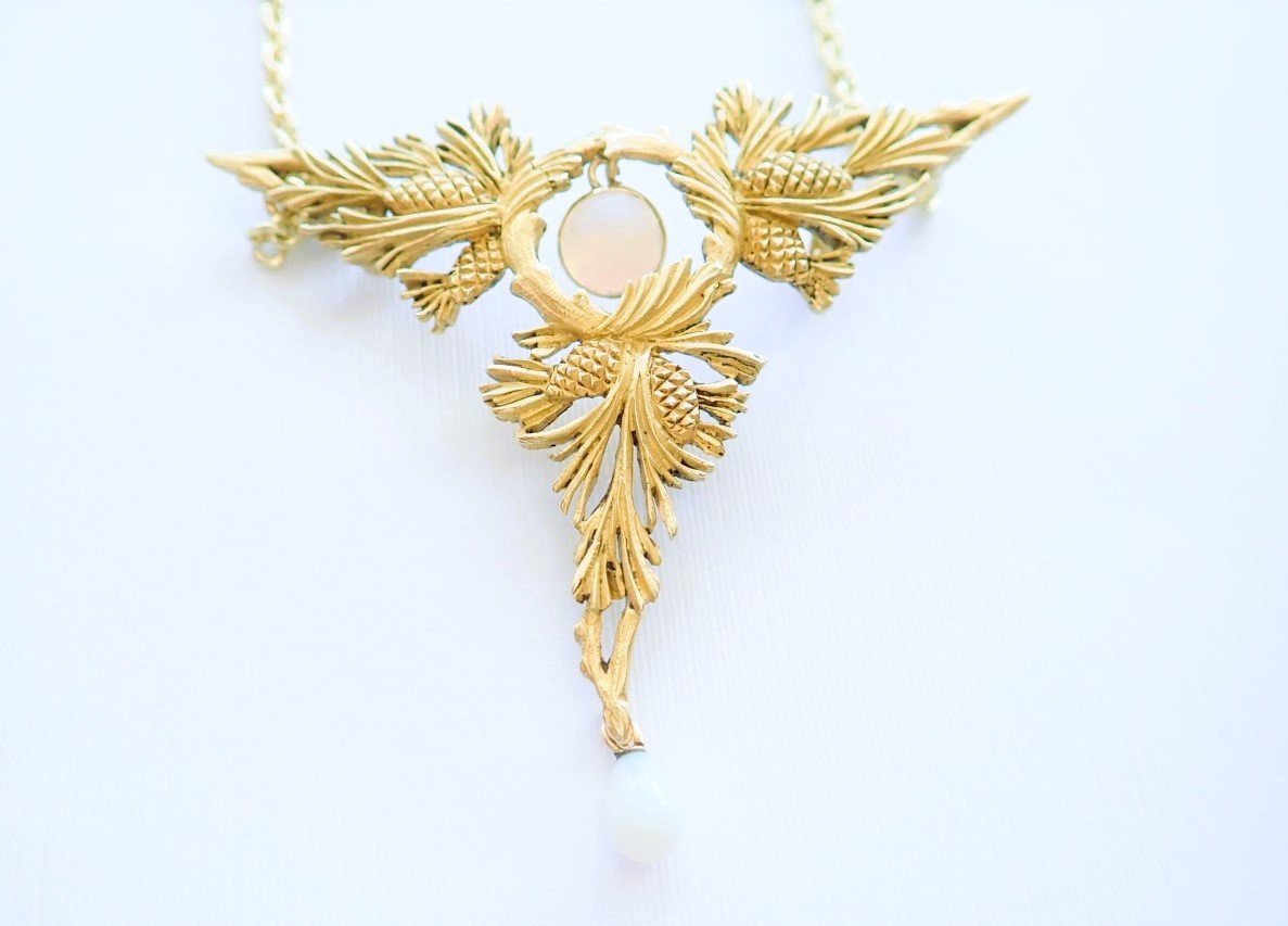 Art Deco Pendant With Its Opal Chain And 18 Carat Gold Pearls-photo-2