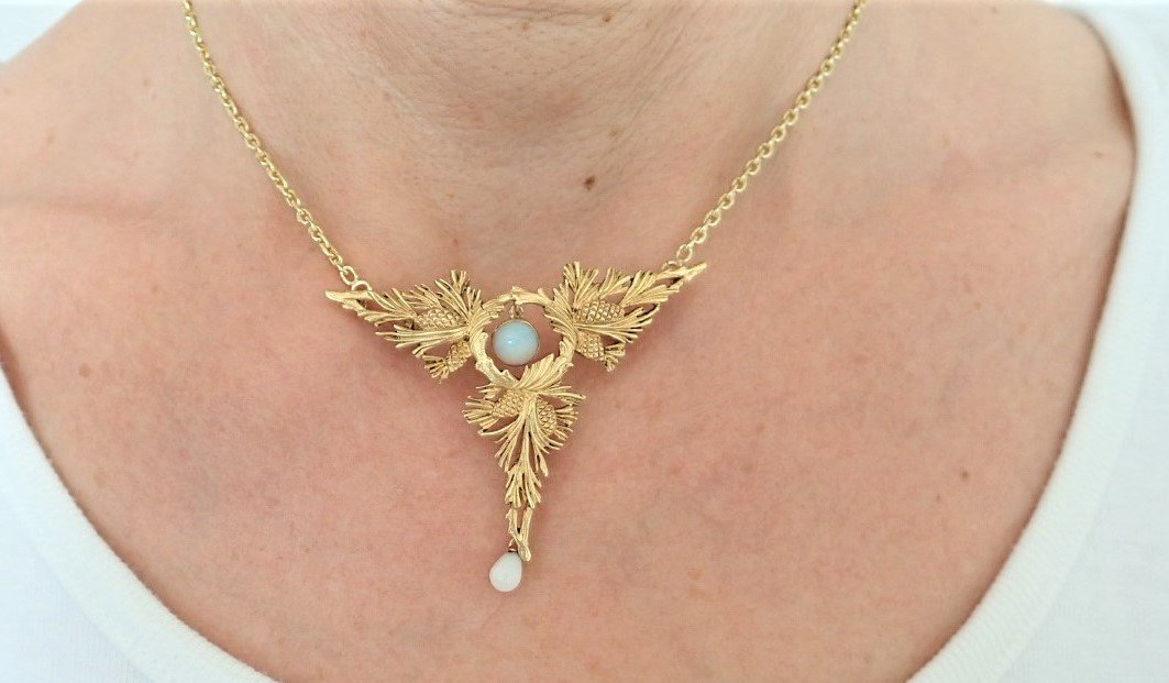 Art Deco Pendant With Its Opal Chain And 18 Carat Gold Pearls