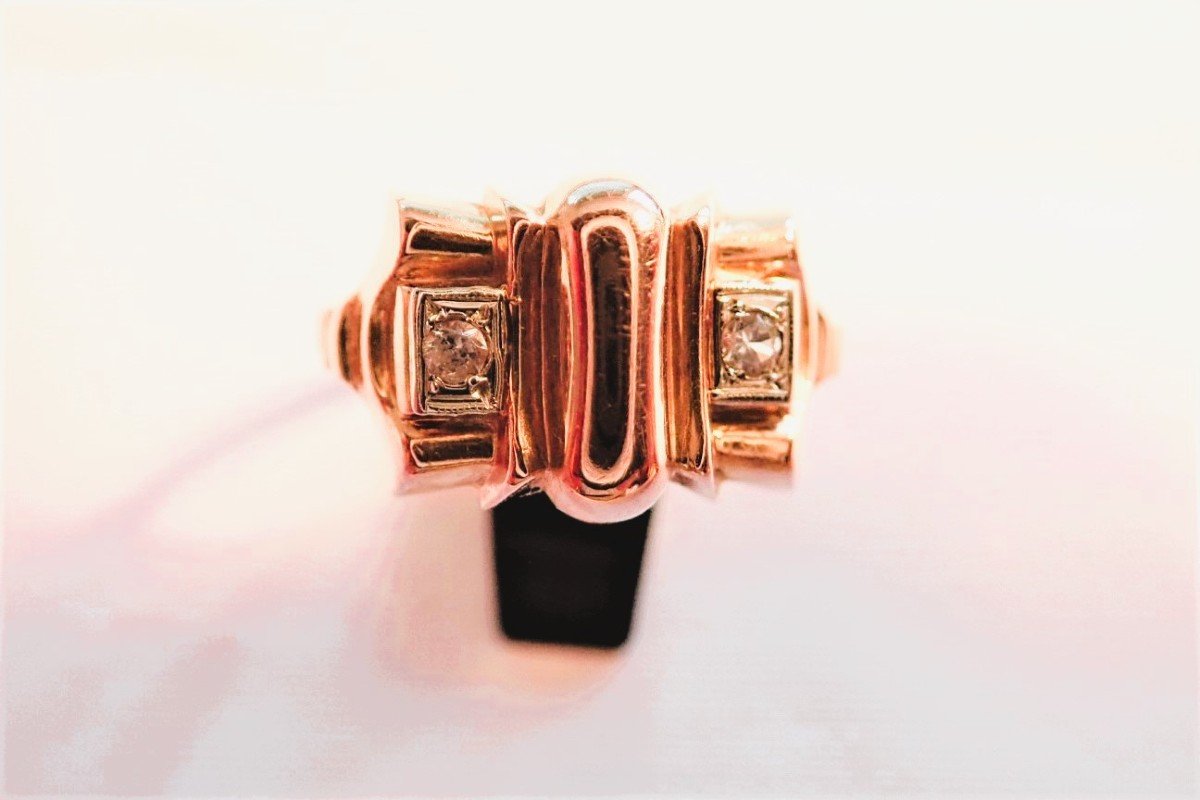 Art Deco Tank Ring 18 Carat Pink Gold-photo-3