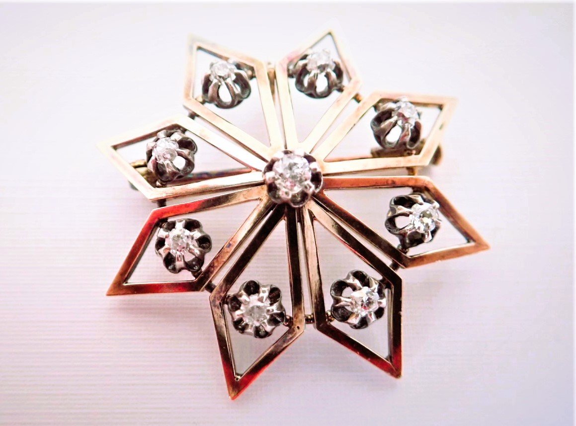 Art déco pendentif - broche sertie de diamants  or et argent-photo-2