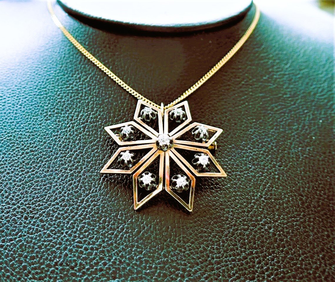 Art déco pendentif - broche sertie de diamants  or et argent