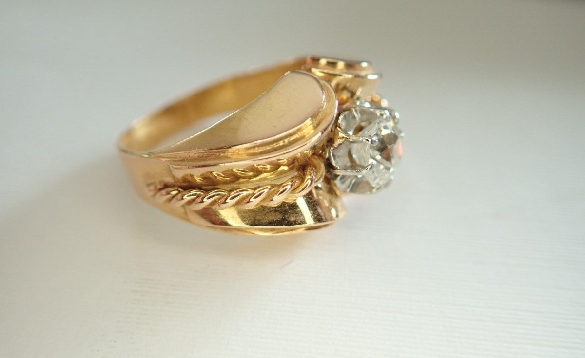 Art Deco Diamond Tank Ring 18 Carat Gold-photo-4