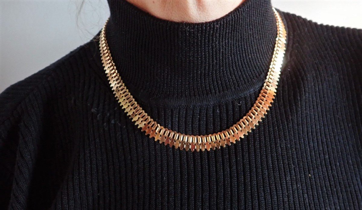 Art déco collier maille articulée or rose  18 carats-photo-2