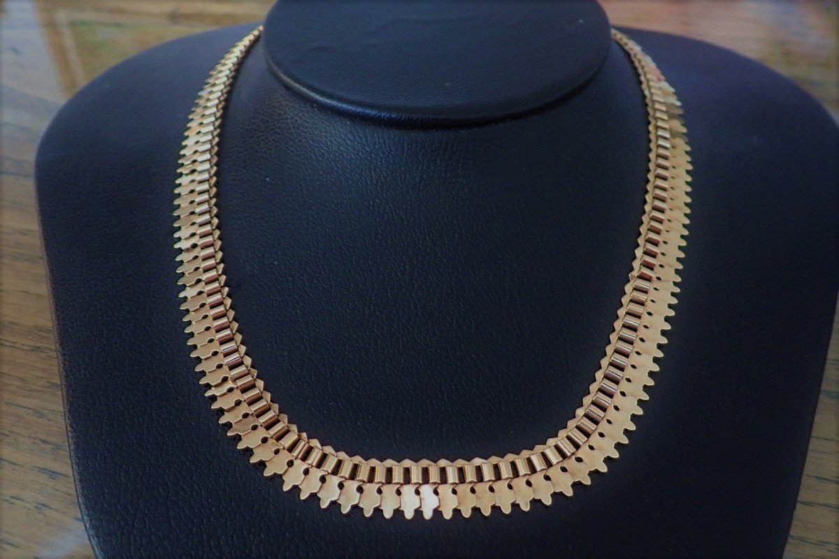 Art déco collier maille articulée or rose  18 carats
