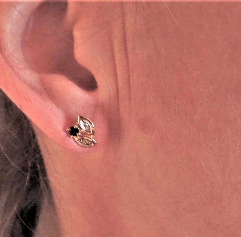 Paire de boucle d'oreille diamants et saphirs or18 carats-photo-2