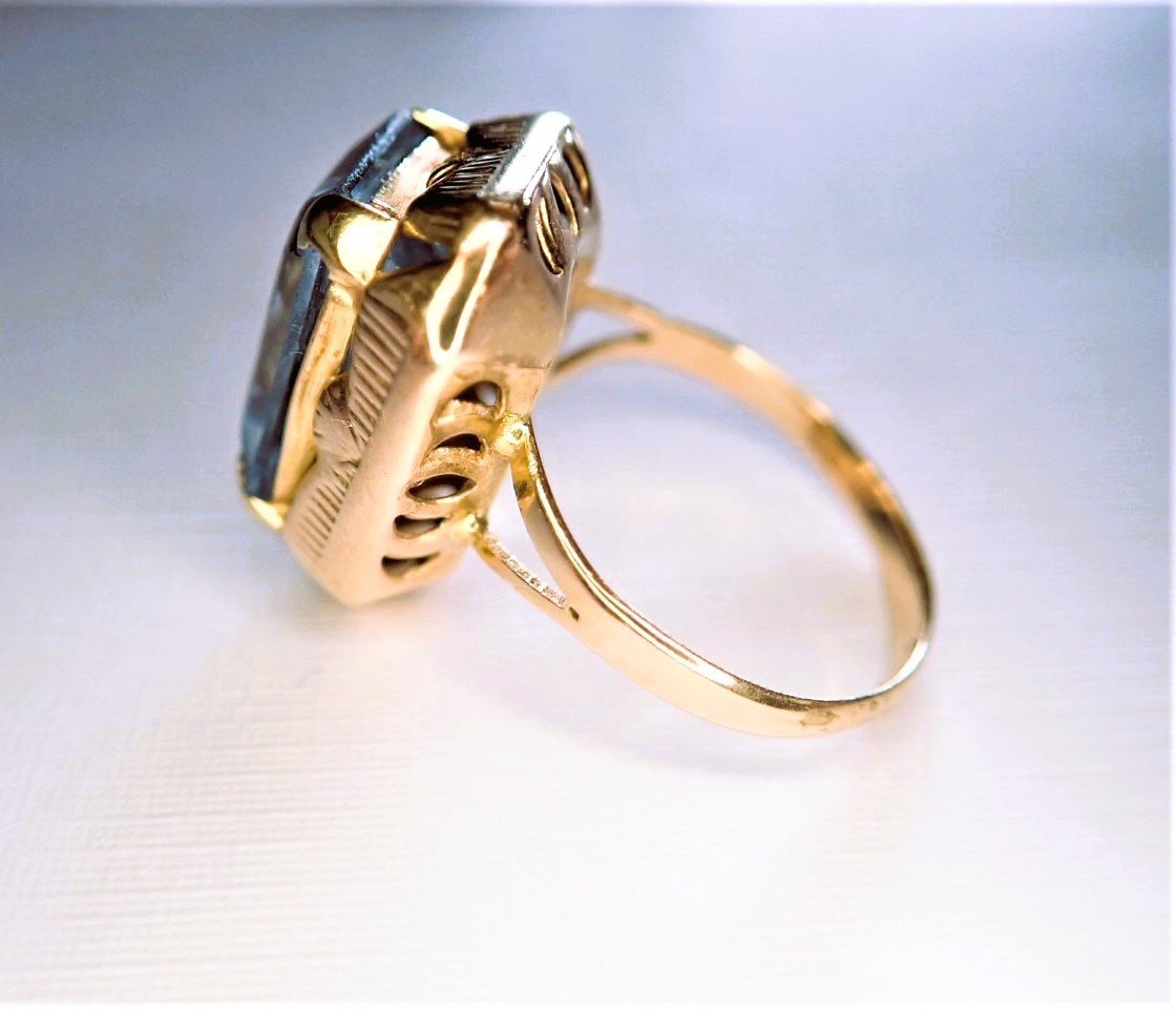 Importante bague art déco pierre bleue or 18 carats-photo-3