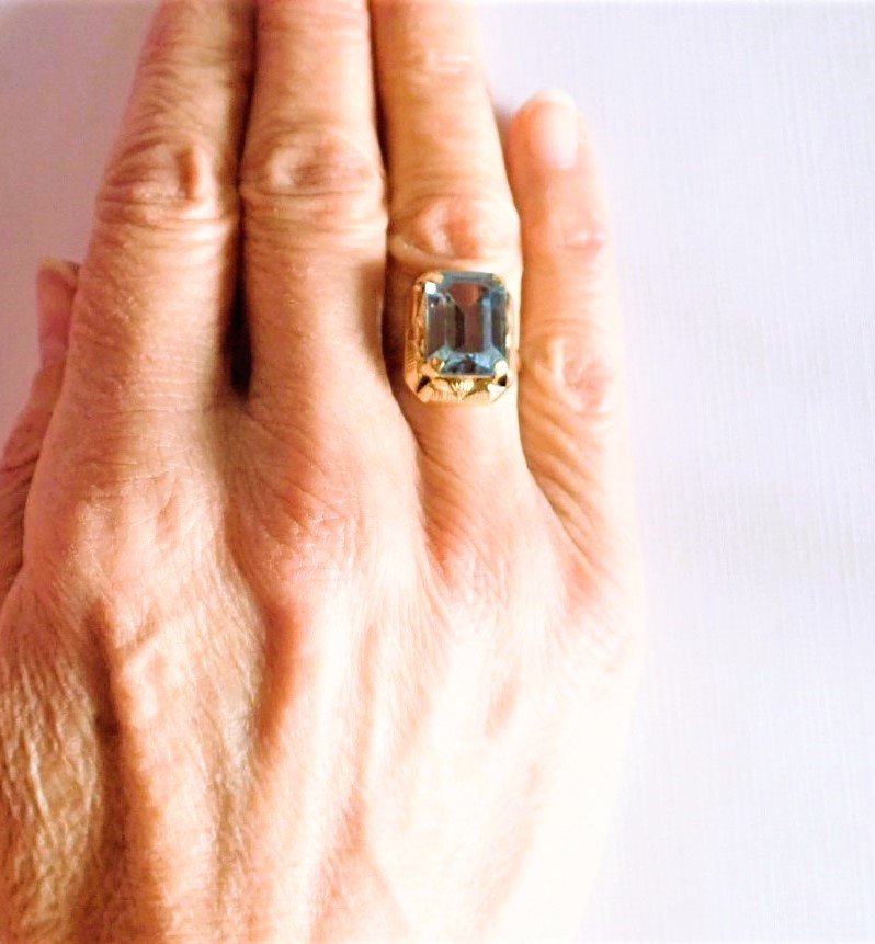 Importante bague art déco pierre bleue or 18 carats-photo-4