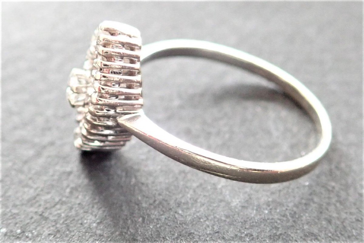 Bague marquise or blanc sertie de diamants taille brillant-photo-3