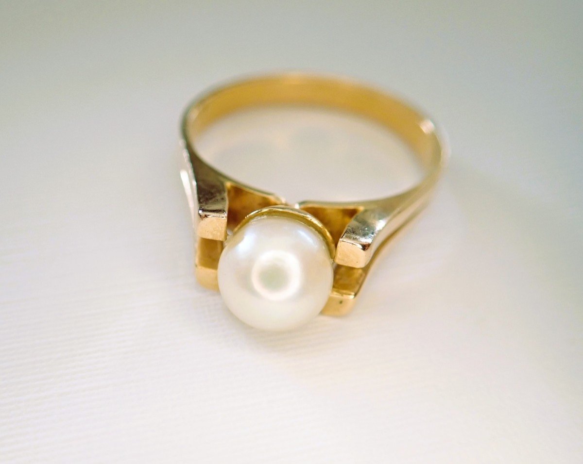 Bague perle années 1960  or 18 carats-photo-3