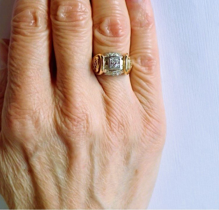 Bague art déco diamants or et platine-photo-1