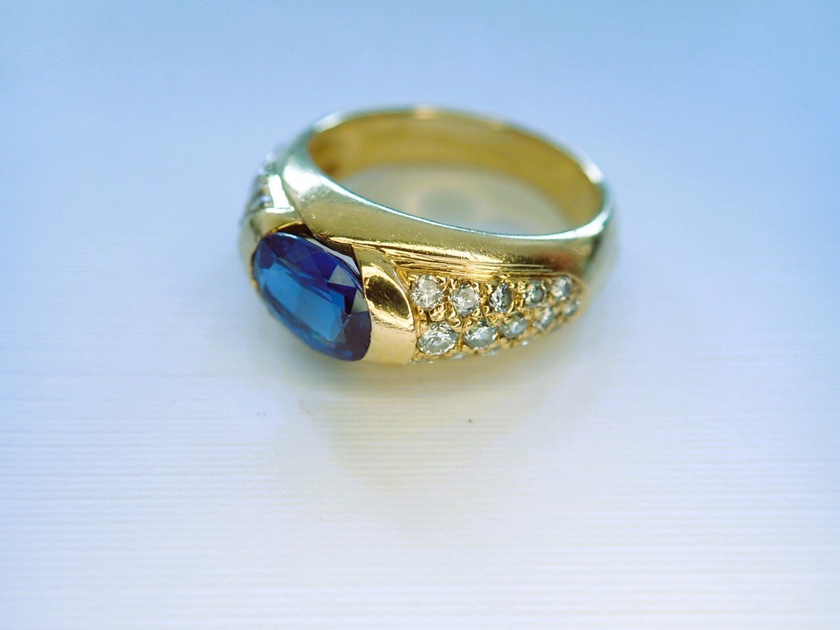 Vintage 18k Gold Sapphire And Diamond Ring-photo-2