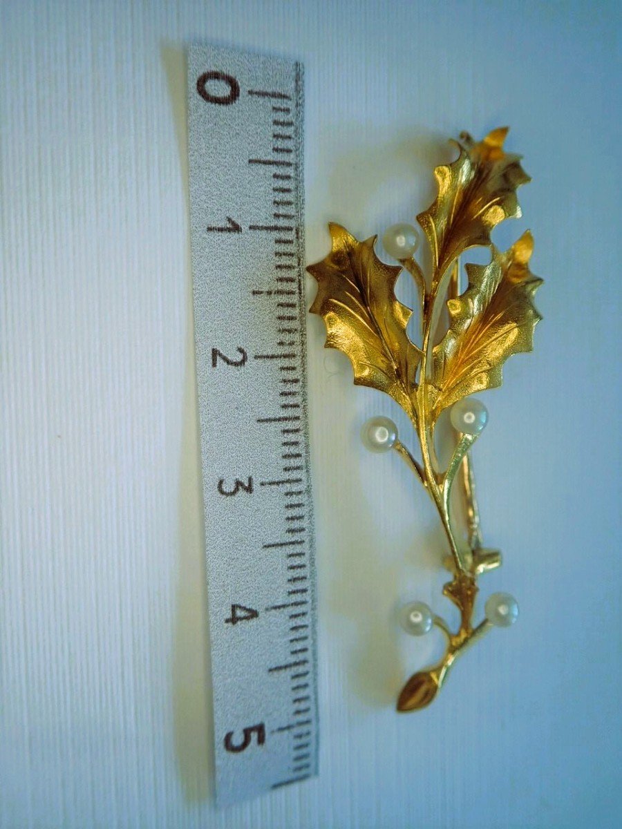 Art déco broche branche de Houx en or 18 carats-photo-2