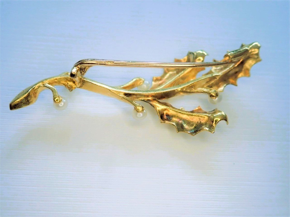 Art déco broche branche de Houx en or 18 carats-photo-3