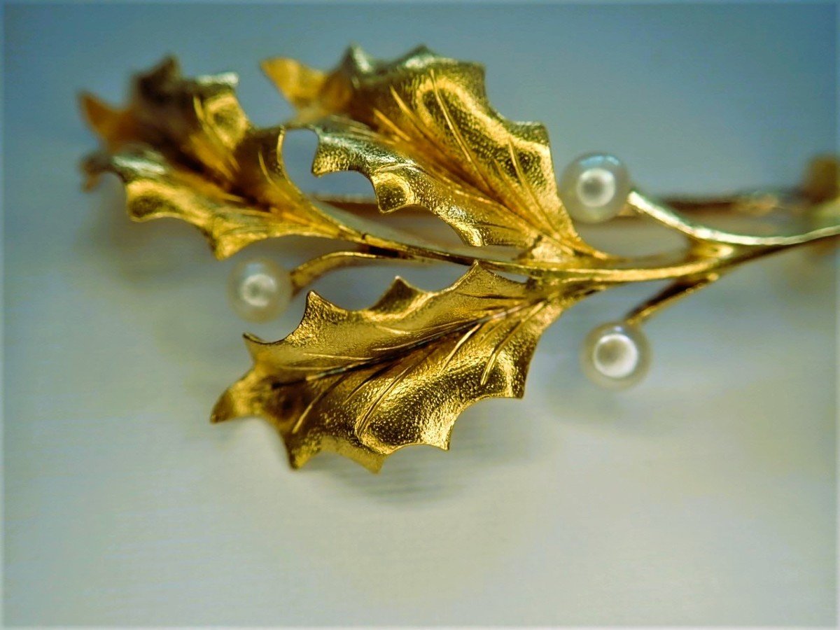Art déco broche branche de Houx en or 18 carats-photo-4