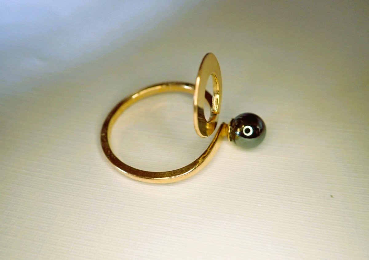 Bague années 60 perle noire en or 18 carats-photo-2